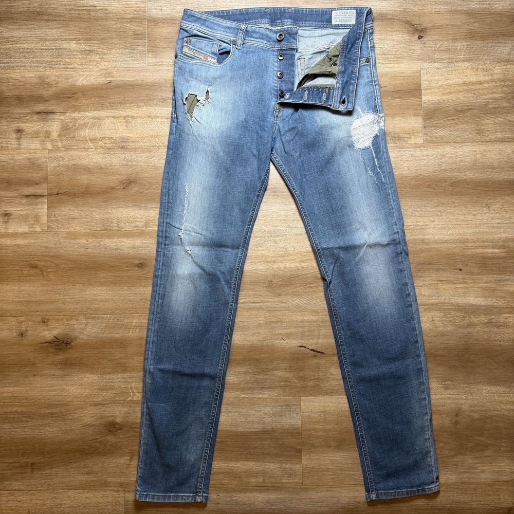 Diesel Sleenker Jeans Men 33x32 Blue Slim Skinny Stretch Faded Rockstar 0670N‎